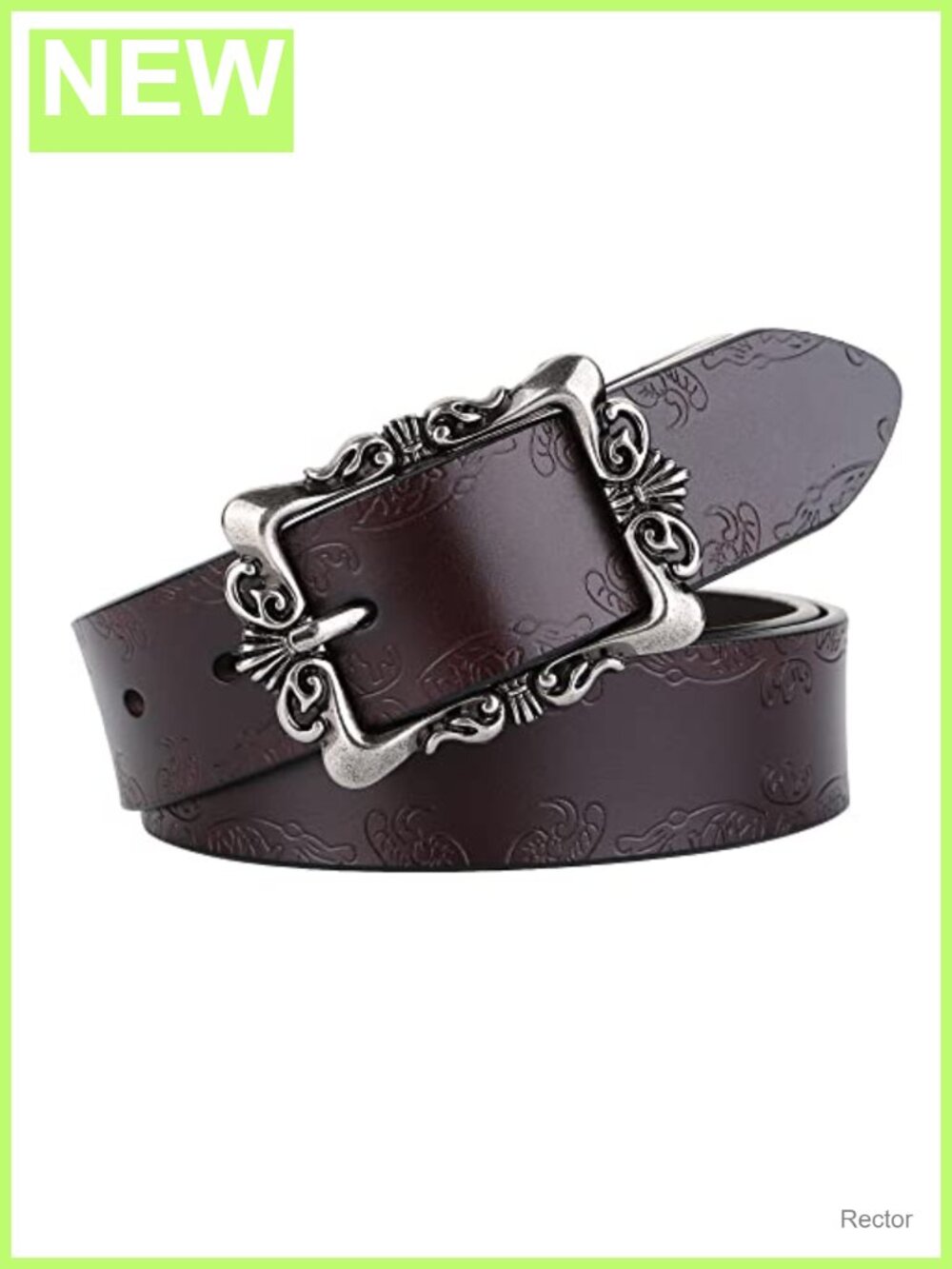 Vintage Women's Leather Belt with Classic Buckle, Adjustable Waist